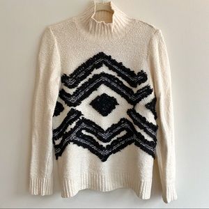LOFT White & Navy Snowflake Turtleneck Sweater - Size Medium